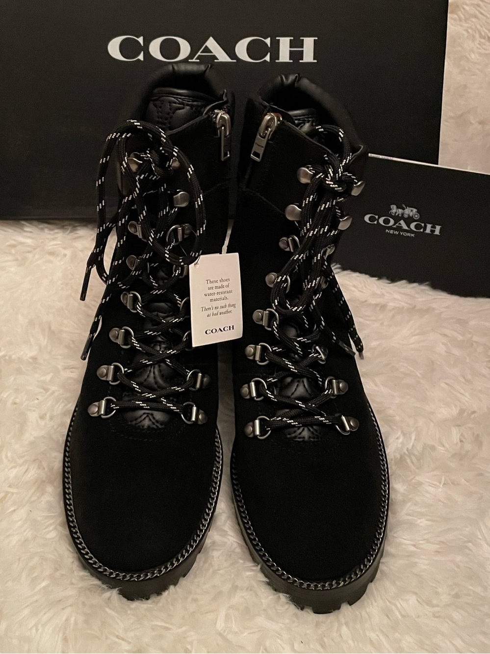 Coach Black Lace-Up Combat Boots with Contrast Laces